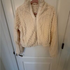 Cream Fuzzy Zip-Up Jacket